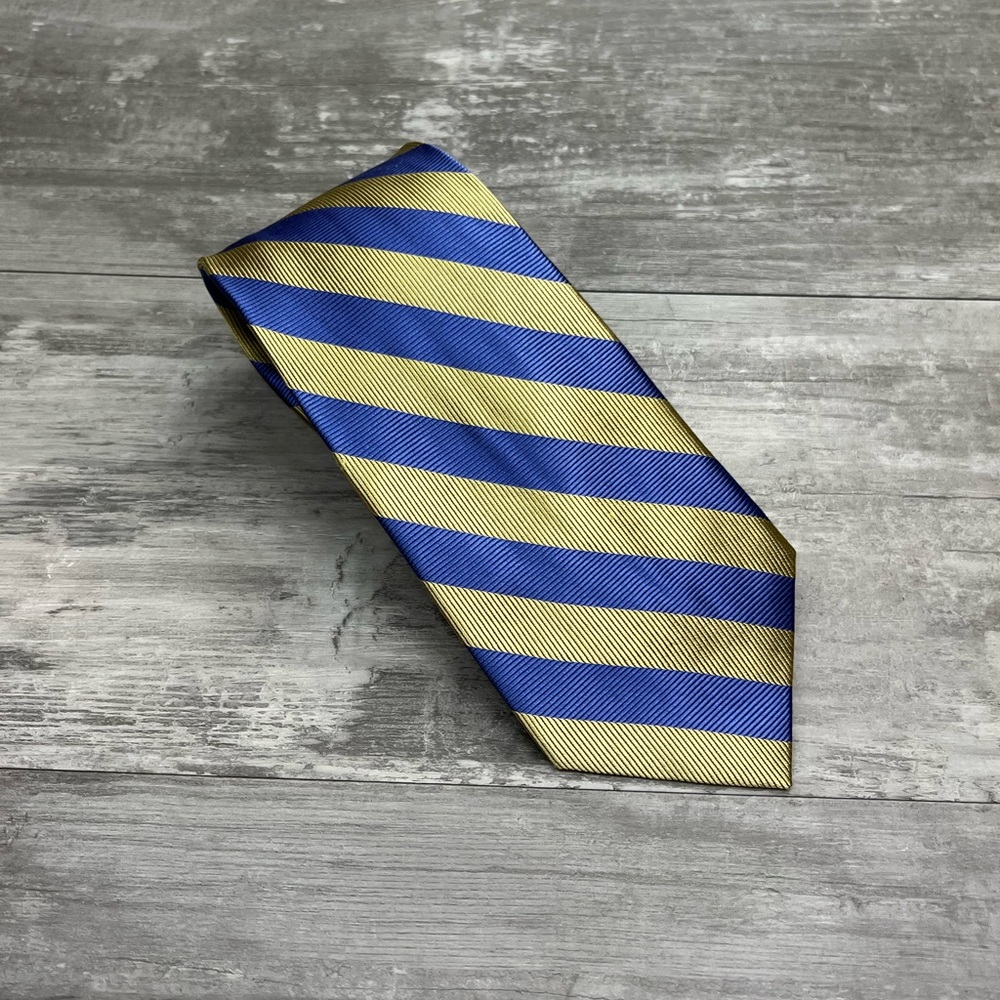 Bruno Piattelli Gold & Blue Repp Stripe Silk Tie